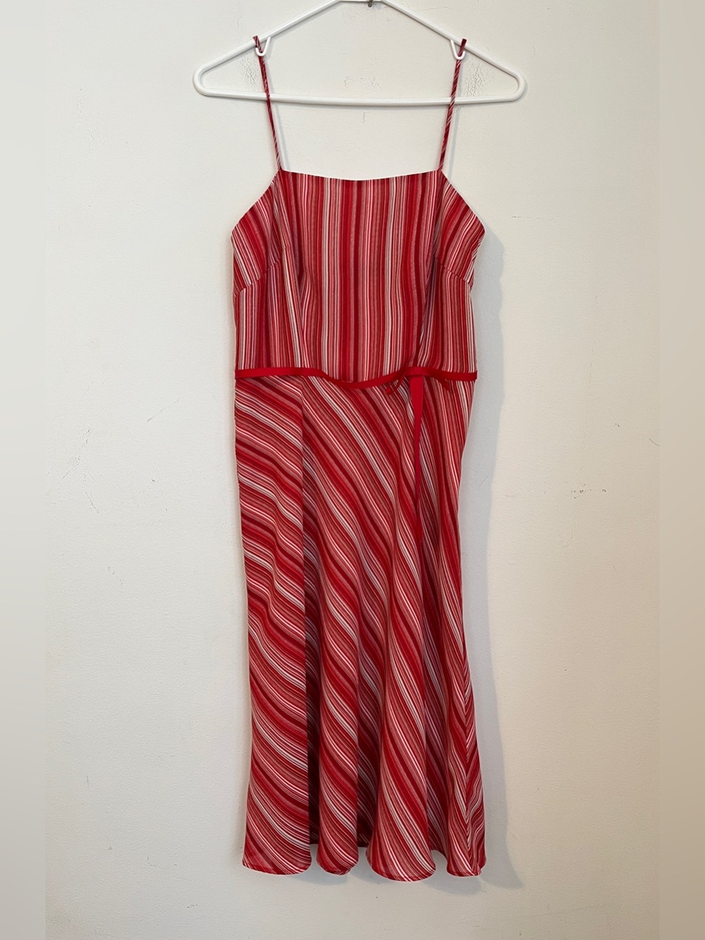 CDC Red and White Striped Spaghetti-Strap Midi Dress size 4 lined side zip casua